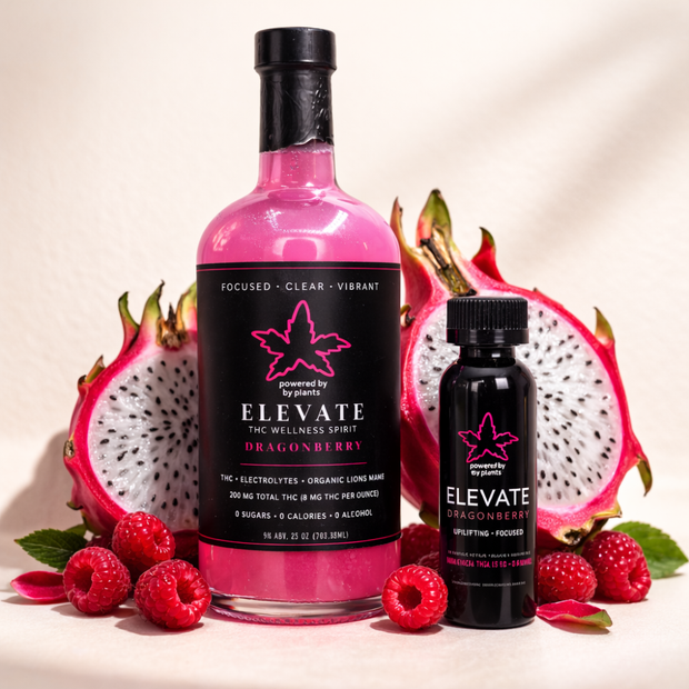 <h2>Focus & Energy</h2><h4>Elevate Dragonberry</h4><p>10mg THC per shot for Focus + Productivity</p>