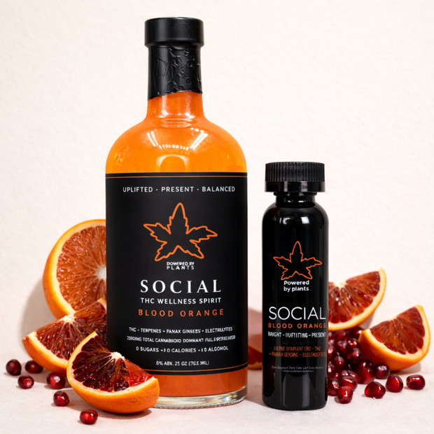 <h2>Connection & Joy</h2><h3>Social Blood Orange</h3><p>5mg THC per shot for Social + Connections</p>